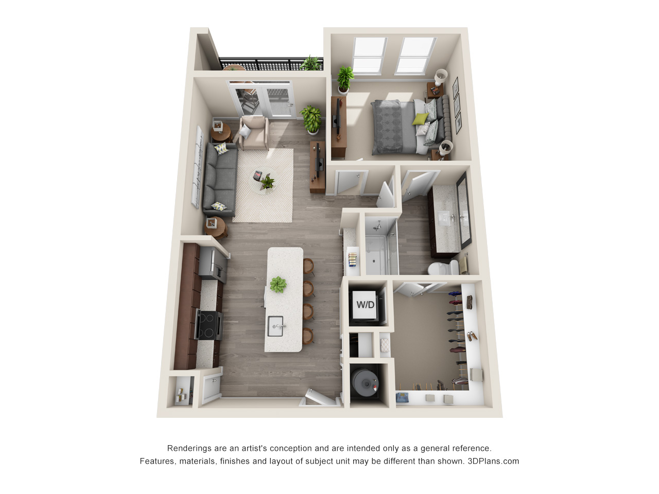 1 Bed 1 Bath A3p/A3CALTp/A3Cp Floor Plan at The Baldwin at St. Paul Square, Texas