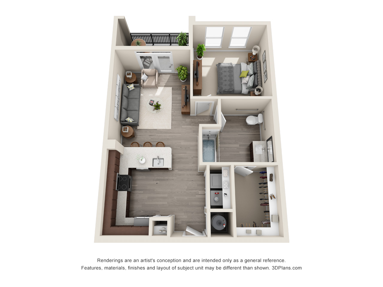 1 Bed 1 Bath A3Hp Floor Plan at The Baldwin at St. Paul Square, San Antonio