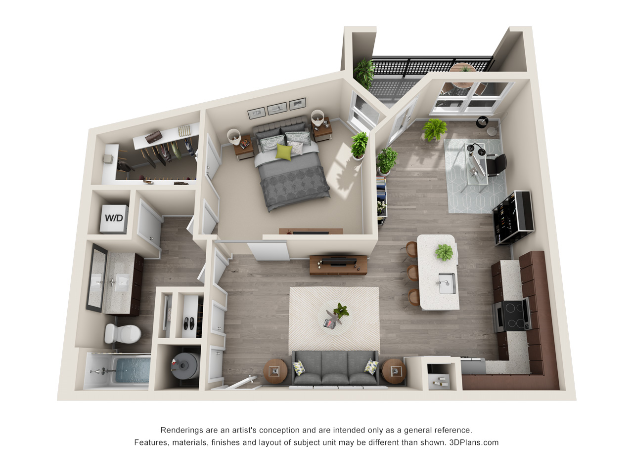 1 Bed 1 Bath A5 Floor Plan at The Baldwin at St. Paul Square, San Antonio, 78205