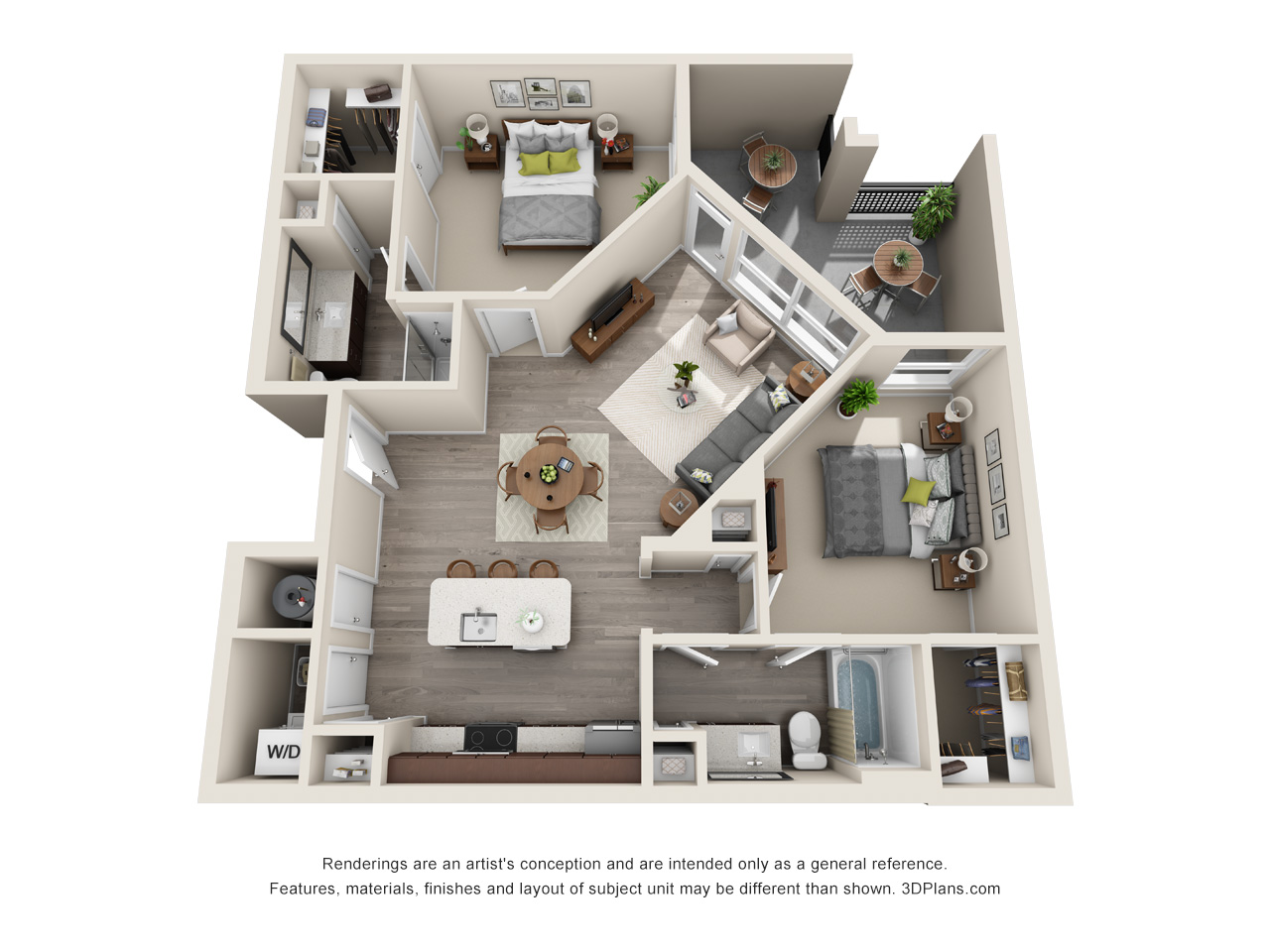 2 Bed 2 Bath B1 Floor Plan at The Baldwin at St. Paul Square, Texas, 78205