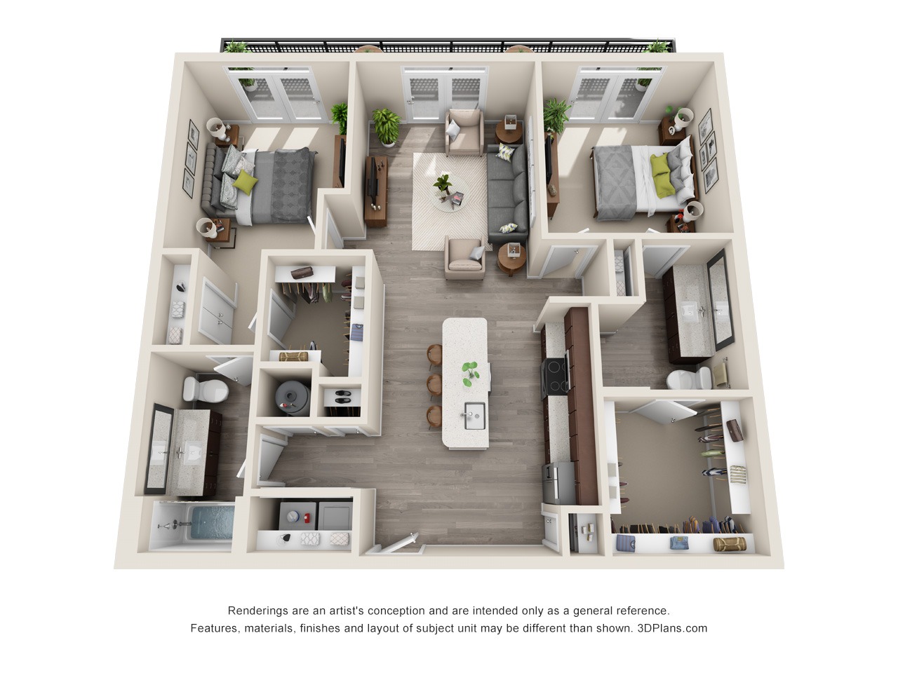 2 Bed 2 Bath B2/B2ST Floor Plan at The Baldwin at St. Paul Square, Texas