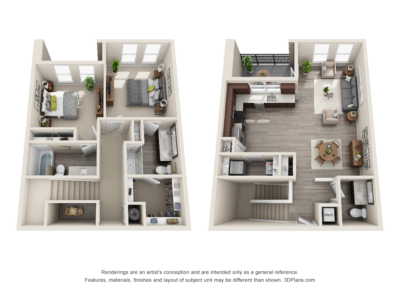 2 Bed 2.5 Bath TH Floor Plan at The Baldwin at St. Paul Square, Texas, 78205