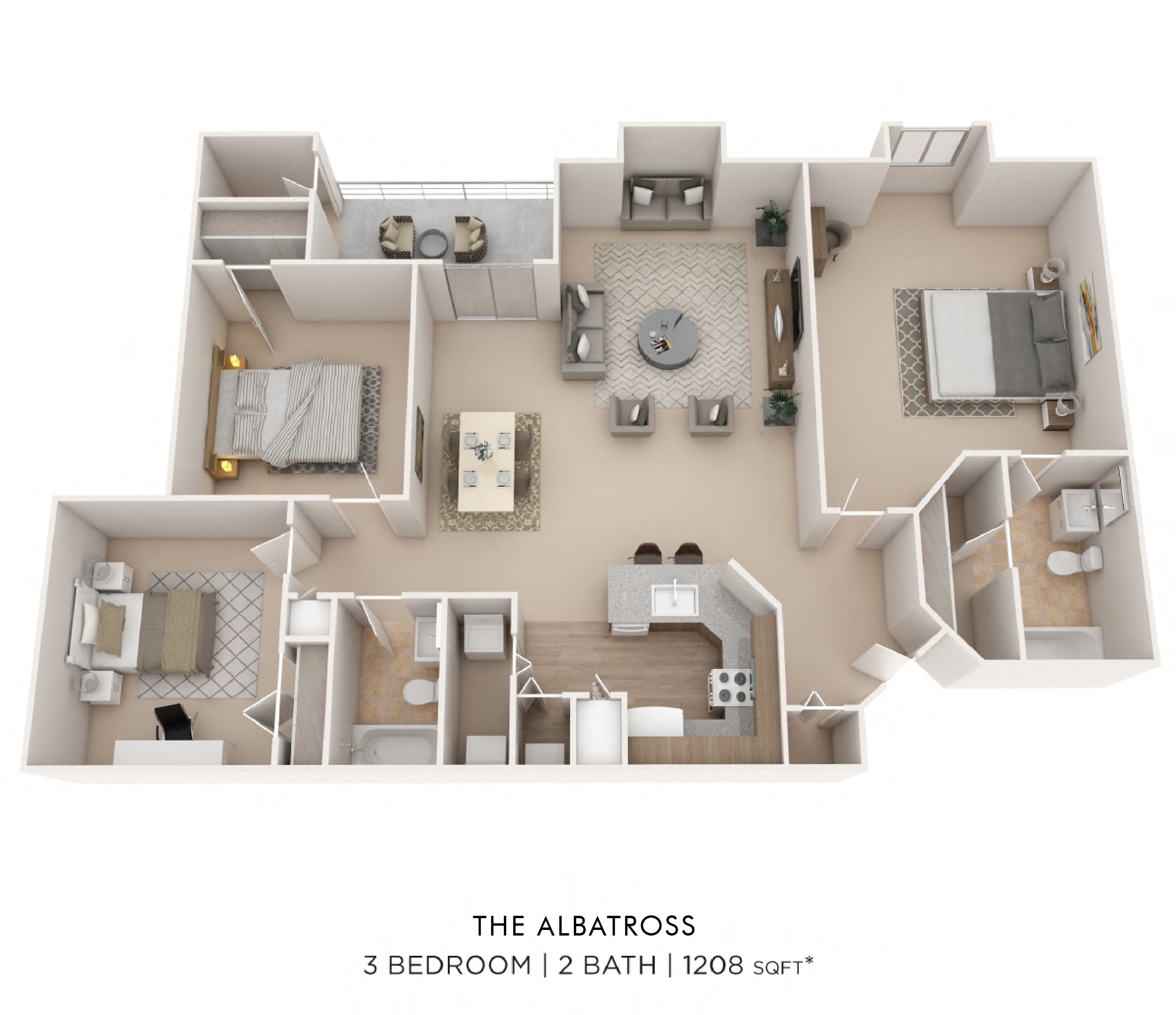 Three Bedroom 2 Bath- 1208 sq ft