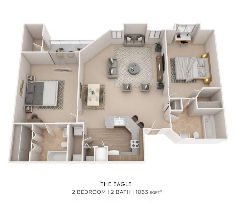 Two Bedroom 2 Bath- 1063 sqft