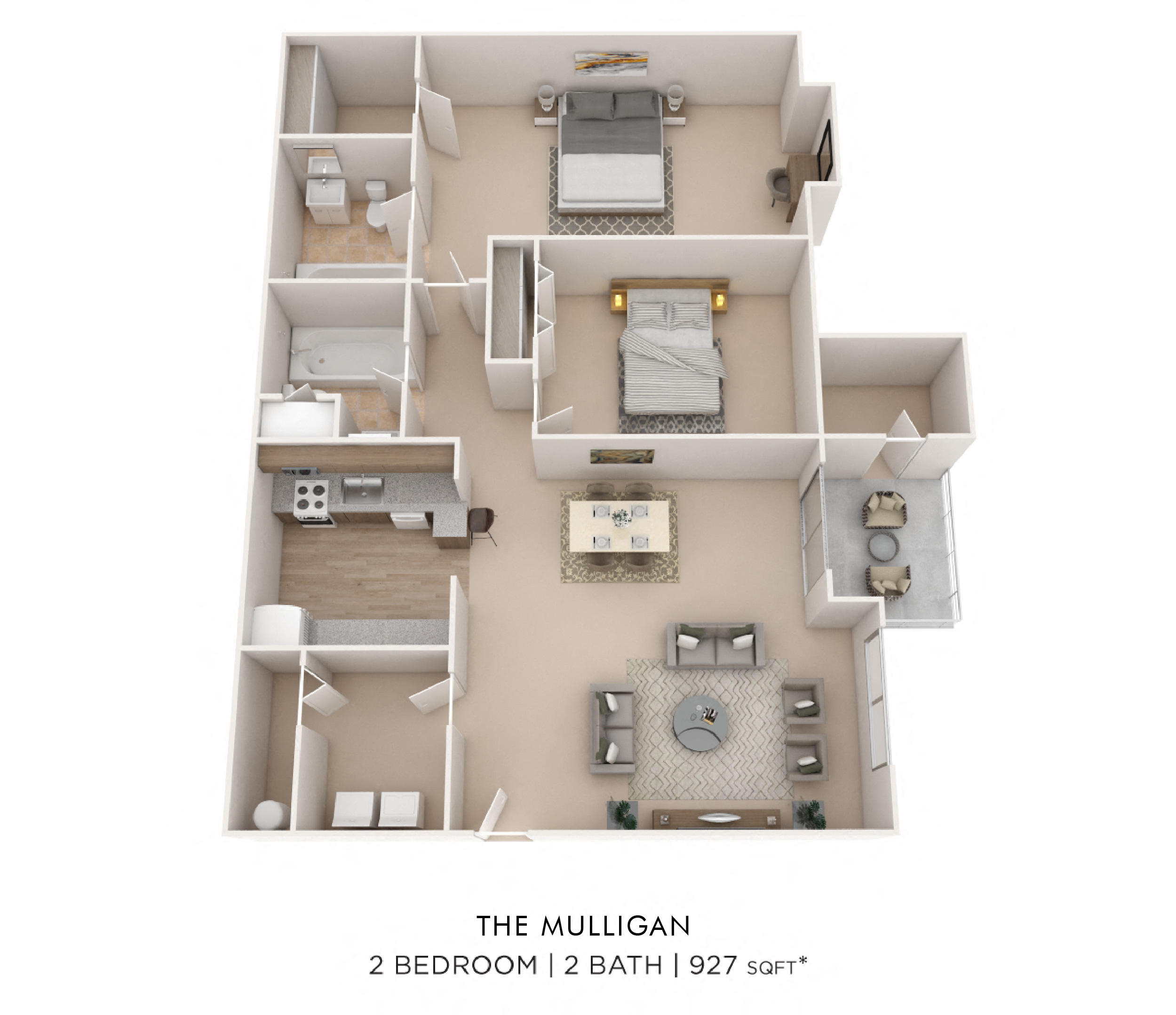 Two Bedroom 2 Bath- 927 sqft