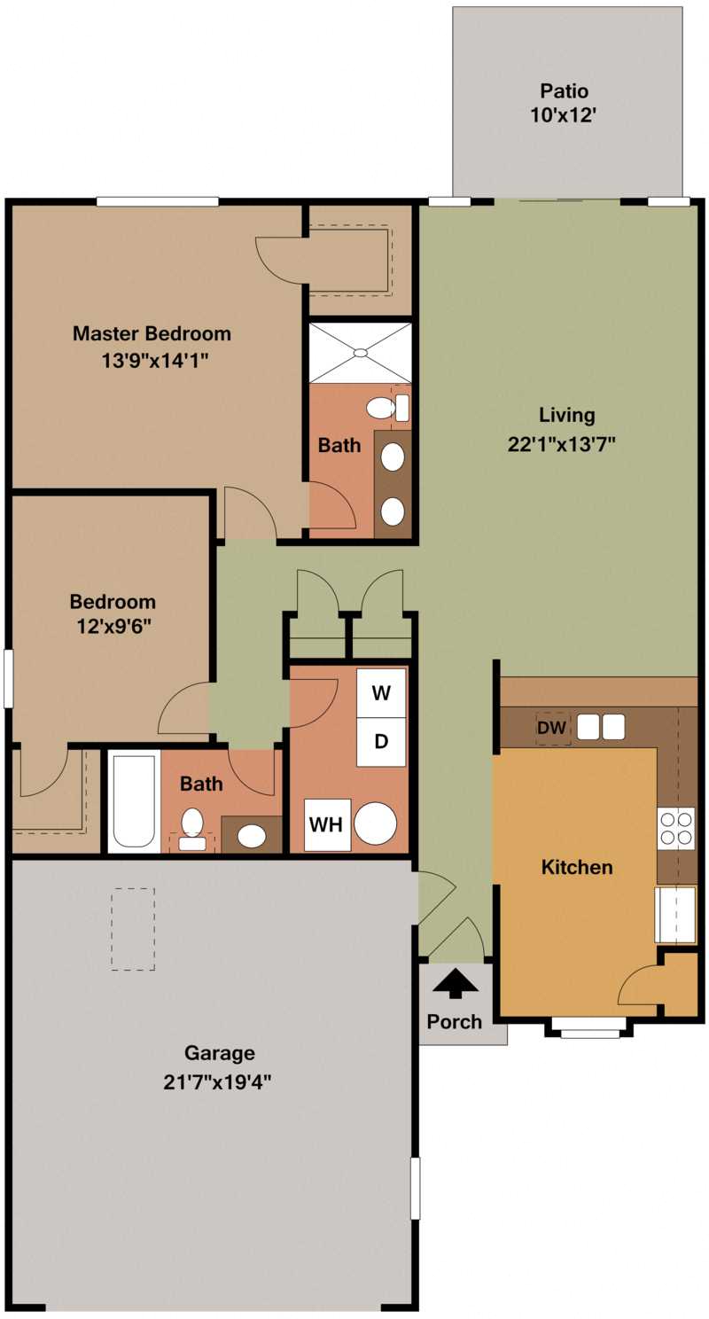 Lily 2 Bed 2 Bath 1,165 Sq.Ft. Floor Plan at Regency Preserve, Avon, IN 46123