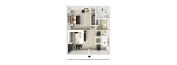One Bedroom One Bath Floor Plan at Clair Del and Clair Del Gardens, Long Beach, CA, 90807