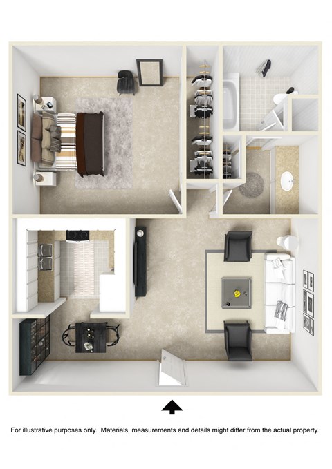 One Bedroom One Bath Floor Plan at Clair Del and Clair Del Gardens, Long Beach, CA, 90807