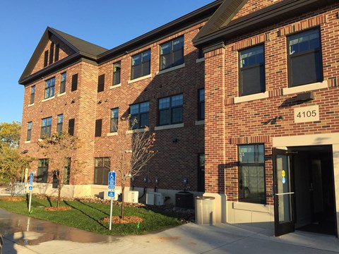 A red brick building with the number 4105 on the front.