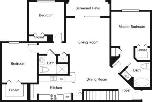 3E 3 Bed 2 Bath Floor Plan