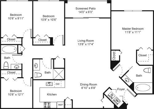 4A 4 Bed 3 Bath Floor Plan