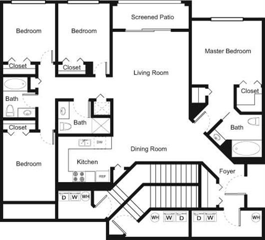 4B 4 Bed 3 Bath Floor Plan