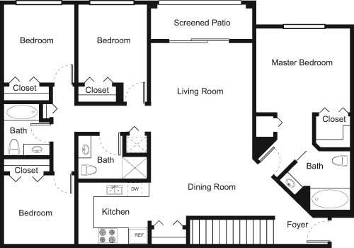 4C 4 Bed 3 Bath Floor Plan