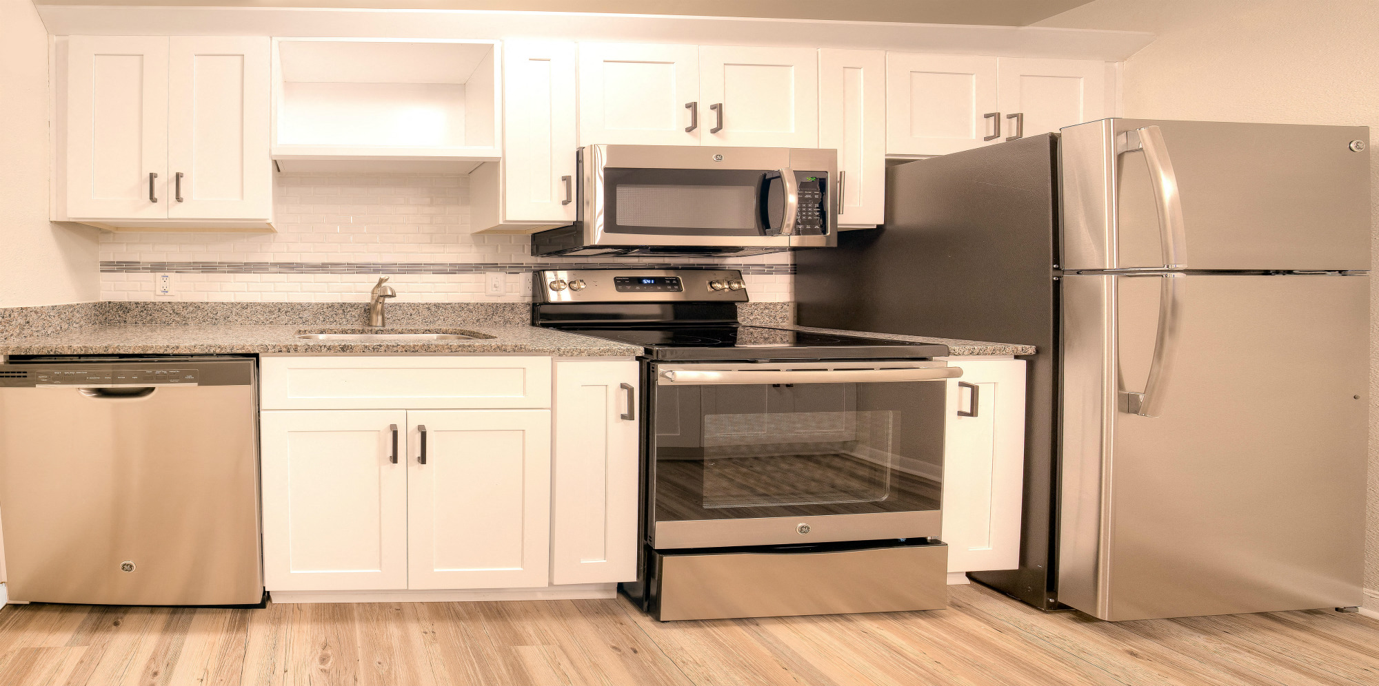 Meal prep is easy on spacious kitchen countertops.