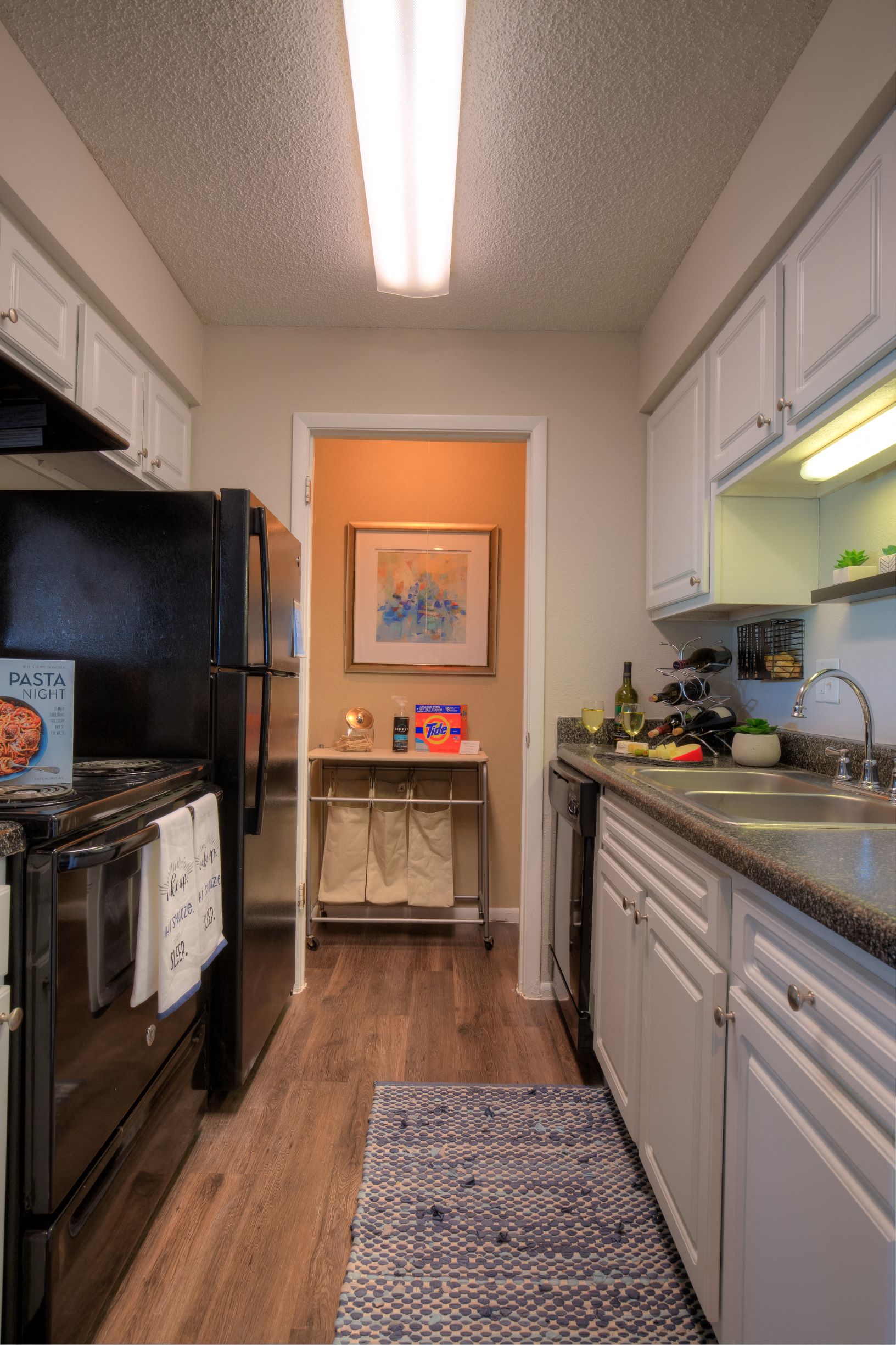 Every kitchen provides plenty of above and below cabinet storage.