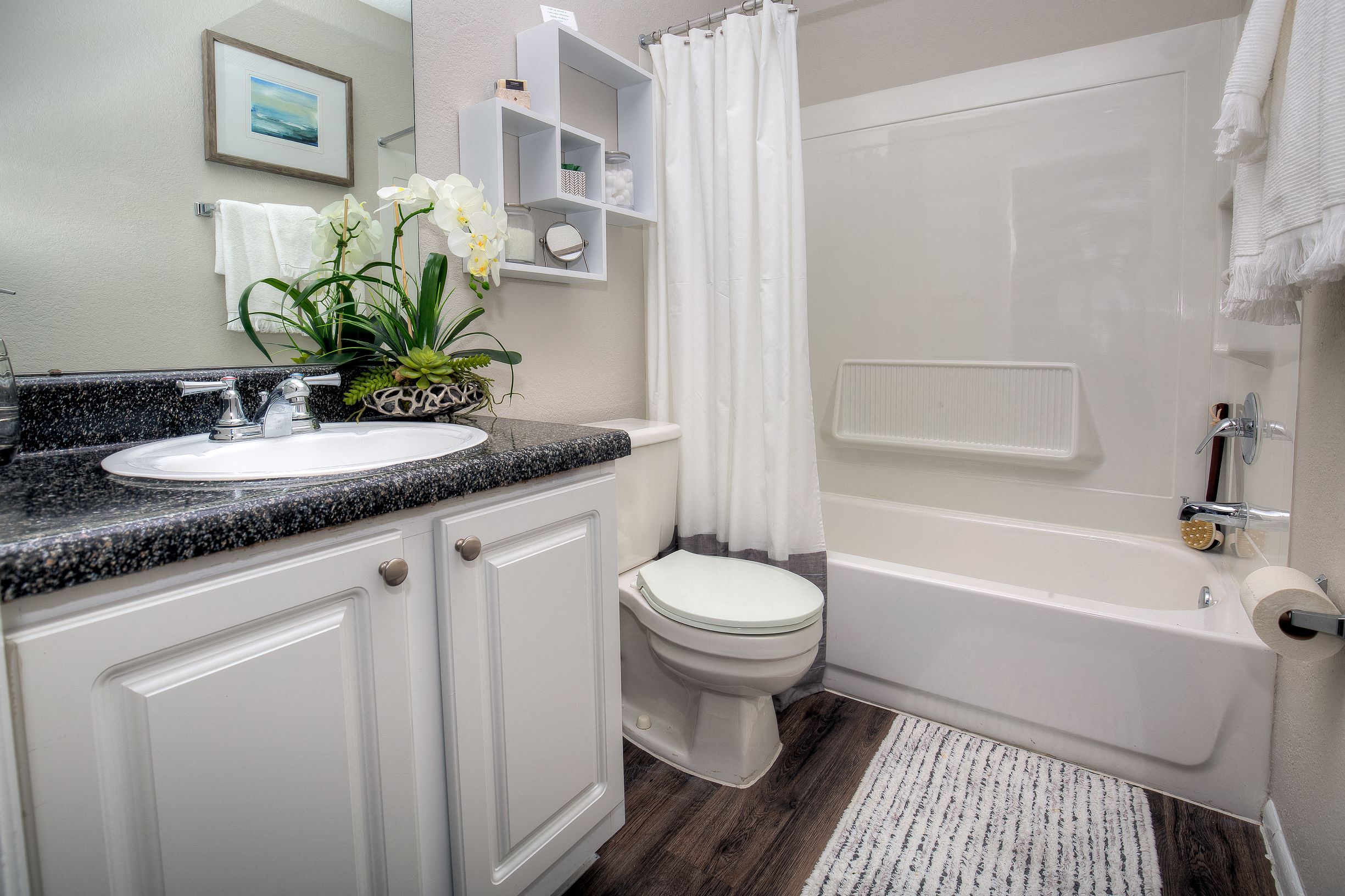 Bathrooms are modern and updated in all Lincoln Shores apartment homes.