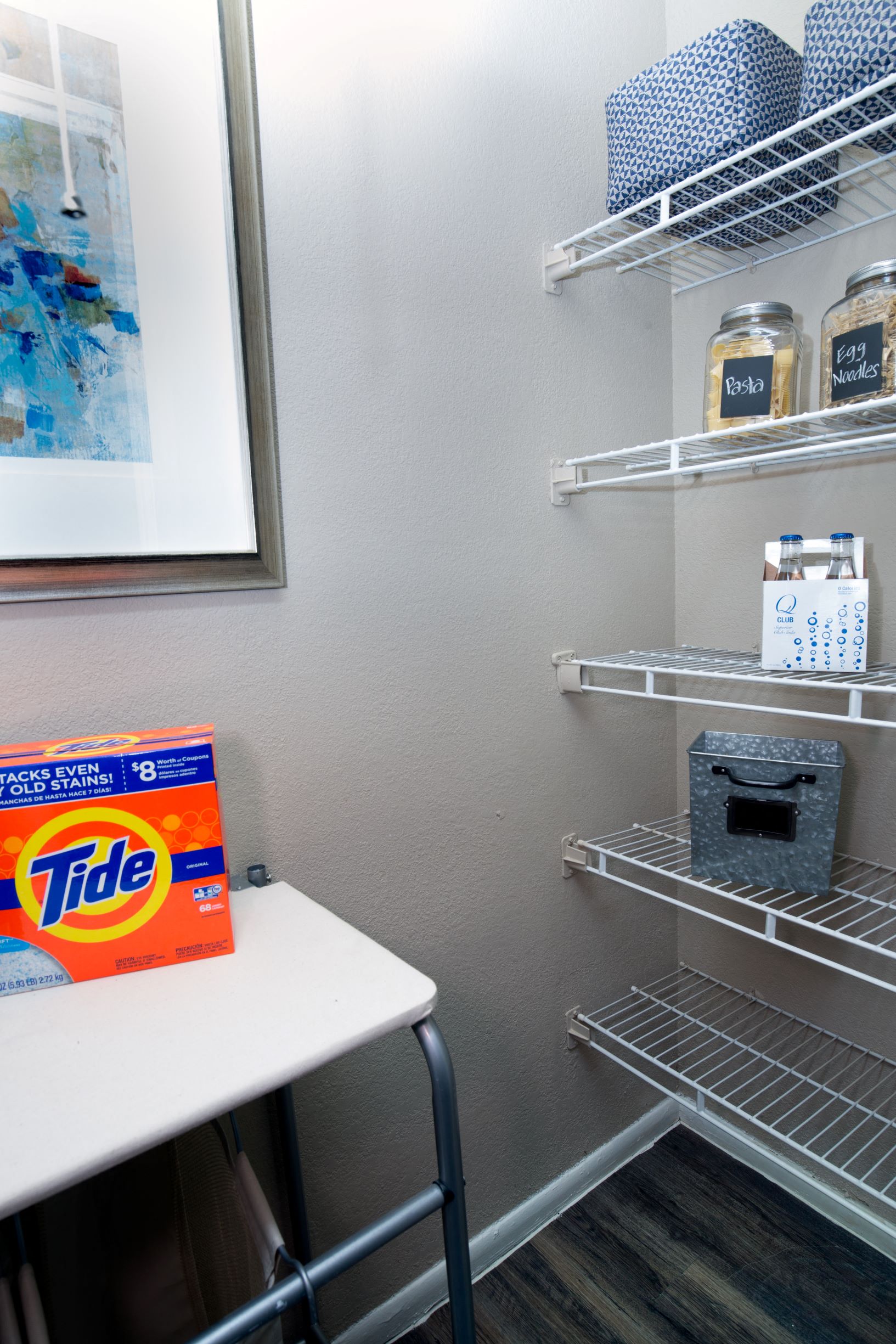 A walk-in pantry is a feature of all apartment homes.