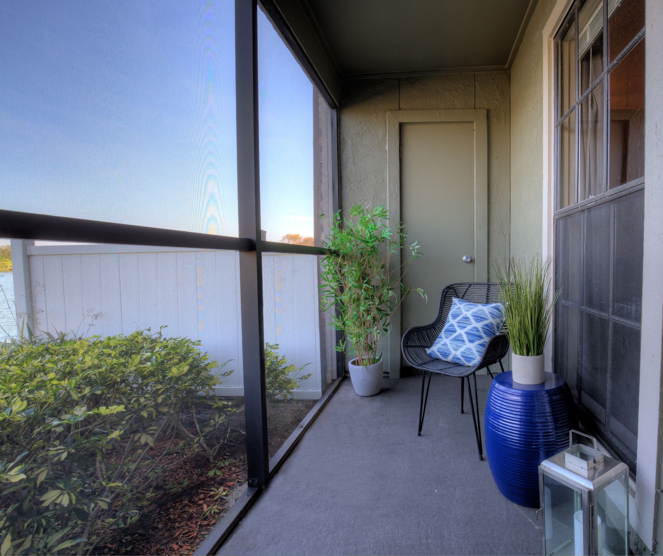 All apartment homes offer outdoor living with a private, screened patio, plus an attached outdoor storage closet.