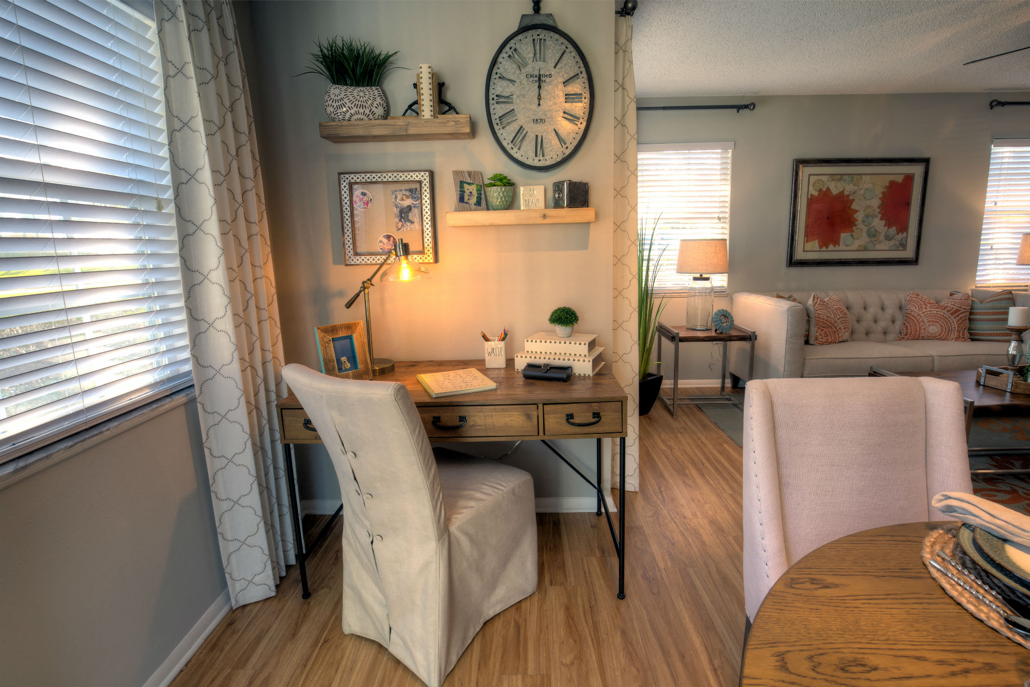 A cozy nook is at the ready for work from home.