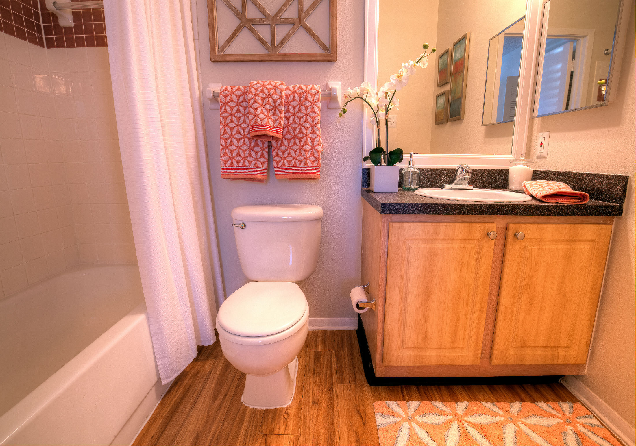 Modern, spacious bathrooms are in every Providence at Palm Harbor apartment home.