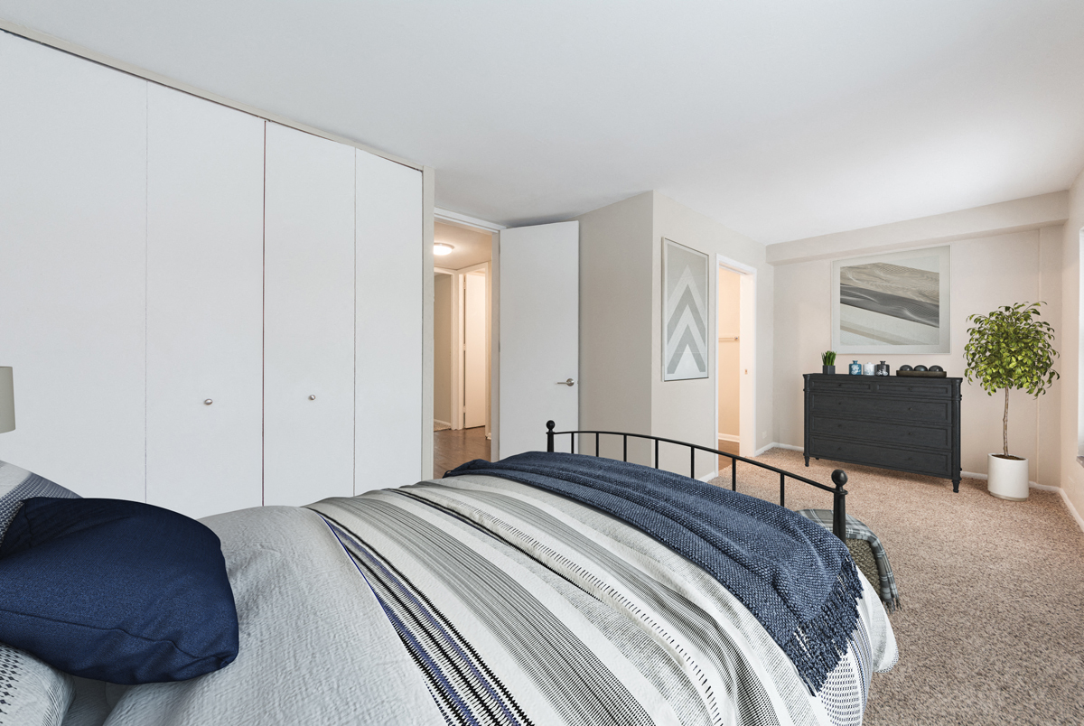 3 bedroom townhome room visual with bed and furnishings at Eden Commons, Chicago