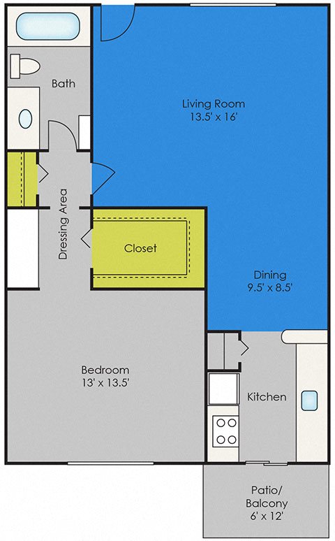 Montecito one bed one bath floor plan 1A Montecito one bed one bath floor plan 1A