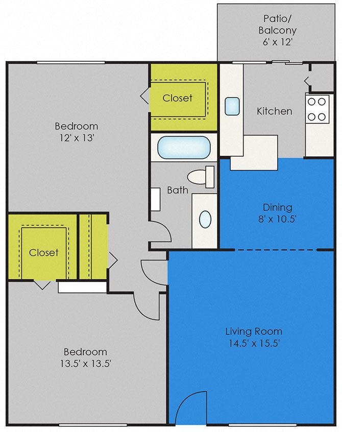 Montecito two bed one bath floor plan Montecito two bed one bath floor plan