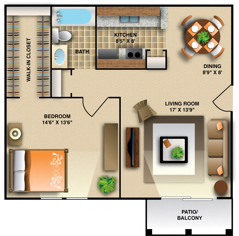 One Bedroom - Small Floor Plan | 706 Sq. Ft.  at Montecito West, Raleigh, 27609