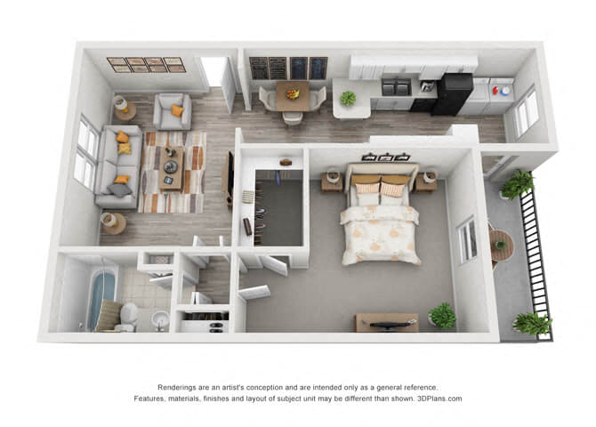 One Bed One Bath Allister 1-1 Large Floor Plan | 765 Sq. Ft. at Shellbrook, Raleigh, 27609