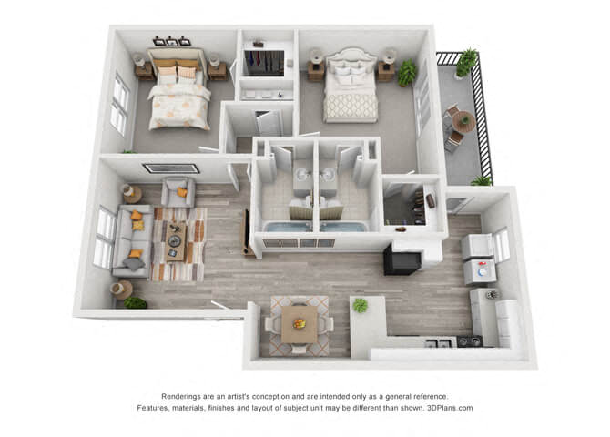 2 Bed 2 bath Lassiter 2-2 Med Floor Plan | 1,071 Sq. Ft. at Shellbrook, North Carolina