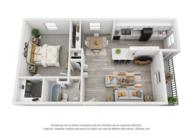 One Bed One Bath Rowan 1-1 Med Floor Plan | 775 Sq. Ft. at Shellbrook, North Carolina, 27609