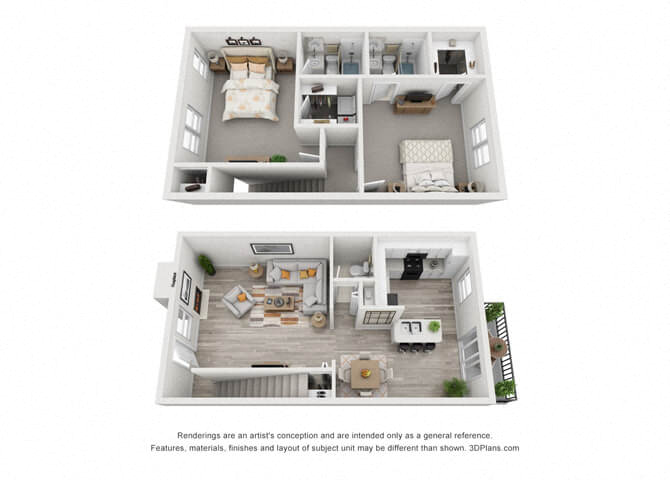 2 Bed 2.5 Bath Windsor II 2-2.5 TH Floor Plan | 1,224 Sq. Ft. at Shellbrook, Raleigh, NC
