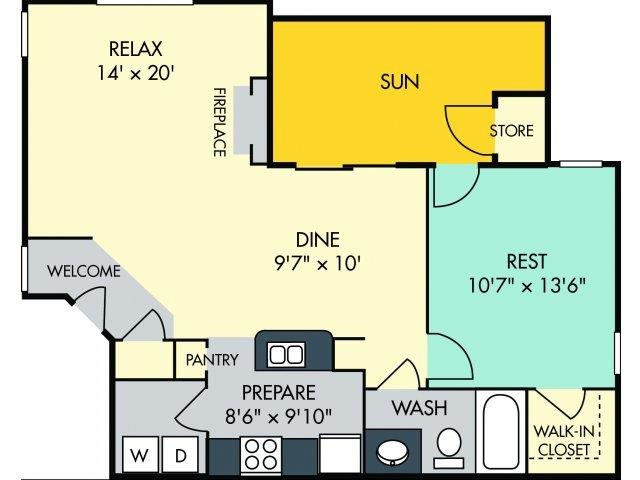1 Bedroom 1 Bath Floor Plan 1