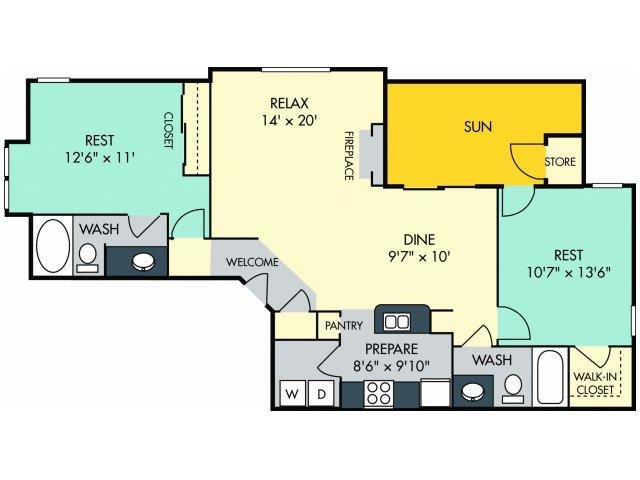 2 Bedroom 2 Bath Floor Plan 3
