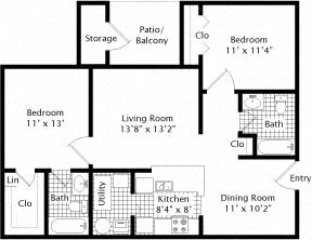 Two bedroom floor plan in Greensboro NC