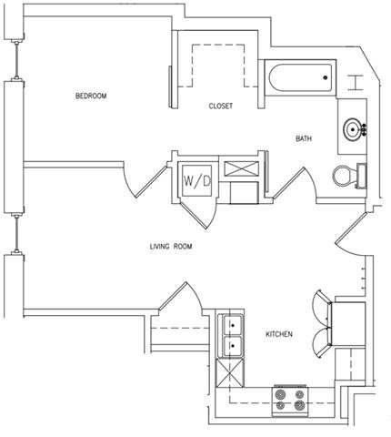 1 BED 1 BATH B Floor Plan 3