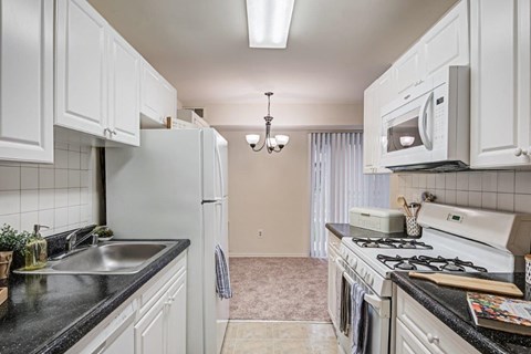 a kitchen with a stove and a sink and a refrigerator