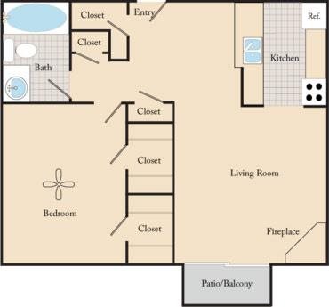1 Bed / 1 Bath A1 Floor Plan 1