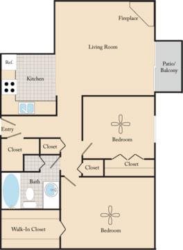 2 Bed / 1 Bath B1 Floor Plan 2