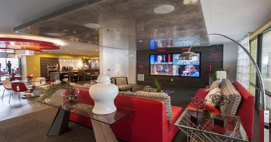 a living room with a couch and a television