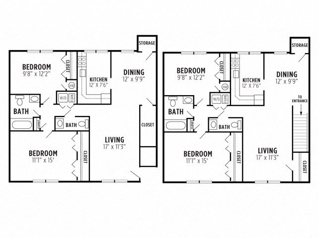 2 Bed 1.5 Bath Floor Plan 3
