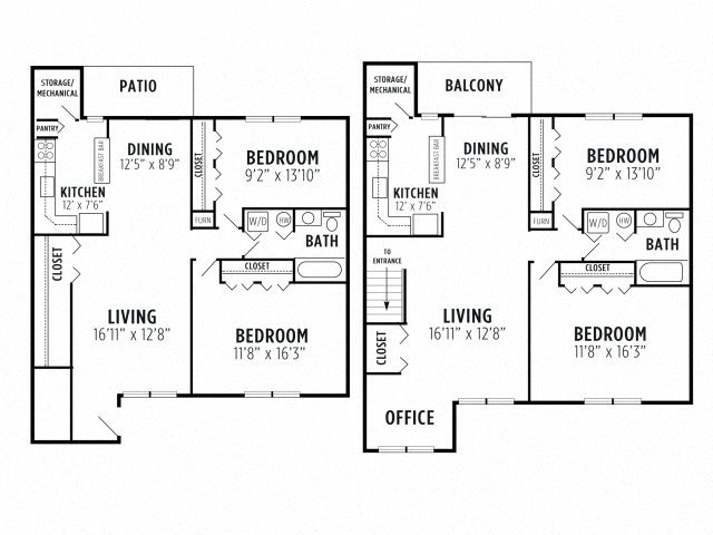 2 Bed 1 Bath Floor Plan 4