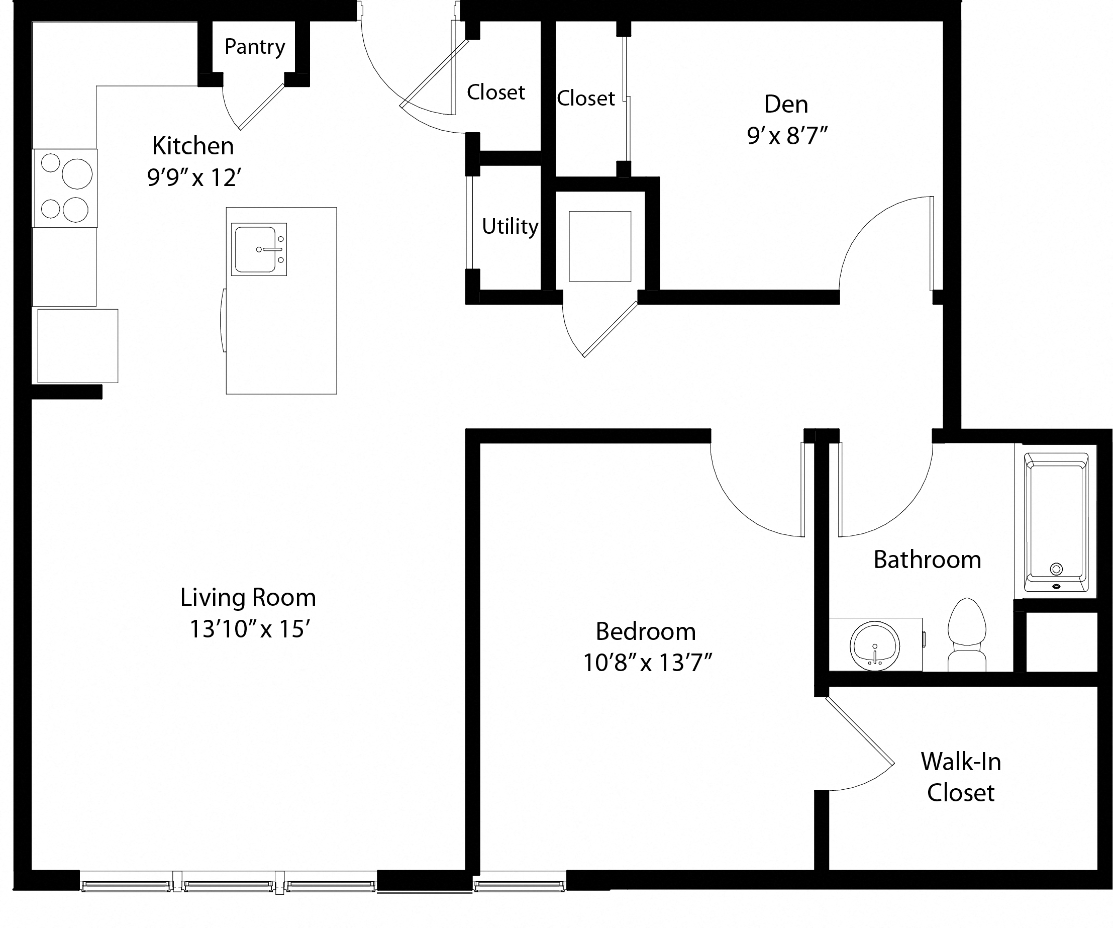 Mastlight One Bedroom with Den Floor Plan Layout