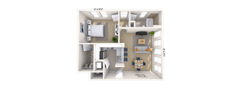 Traditional 1x1 633 SF