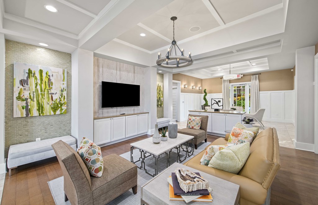 a living room with a couch and a table