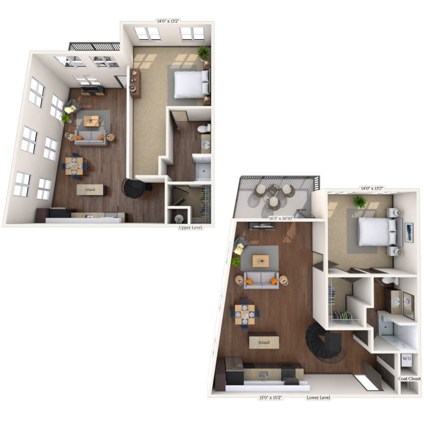 Dual Level 2x2 1286 SF