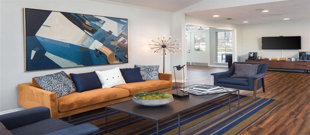 a living room with a couch and a coffee table