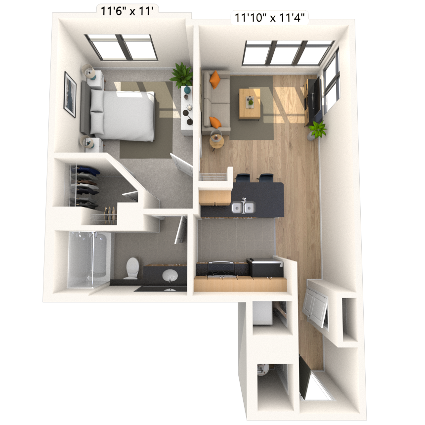 Traditional 1x1 638-689 SF