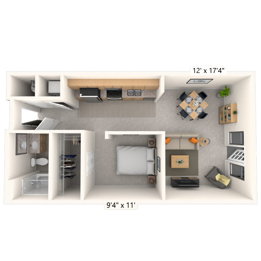 Traditional 1x1 535-637 SF