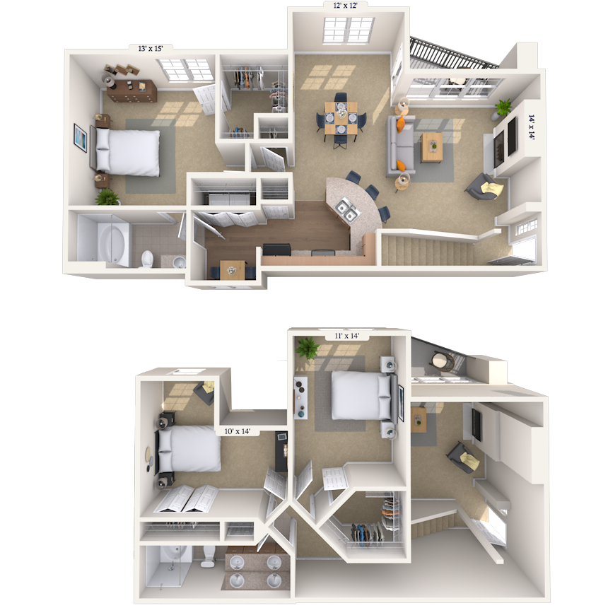 Dual Level 3x2  1422-1572 SF